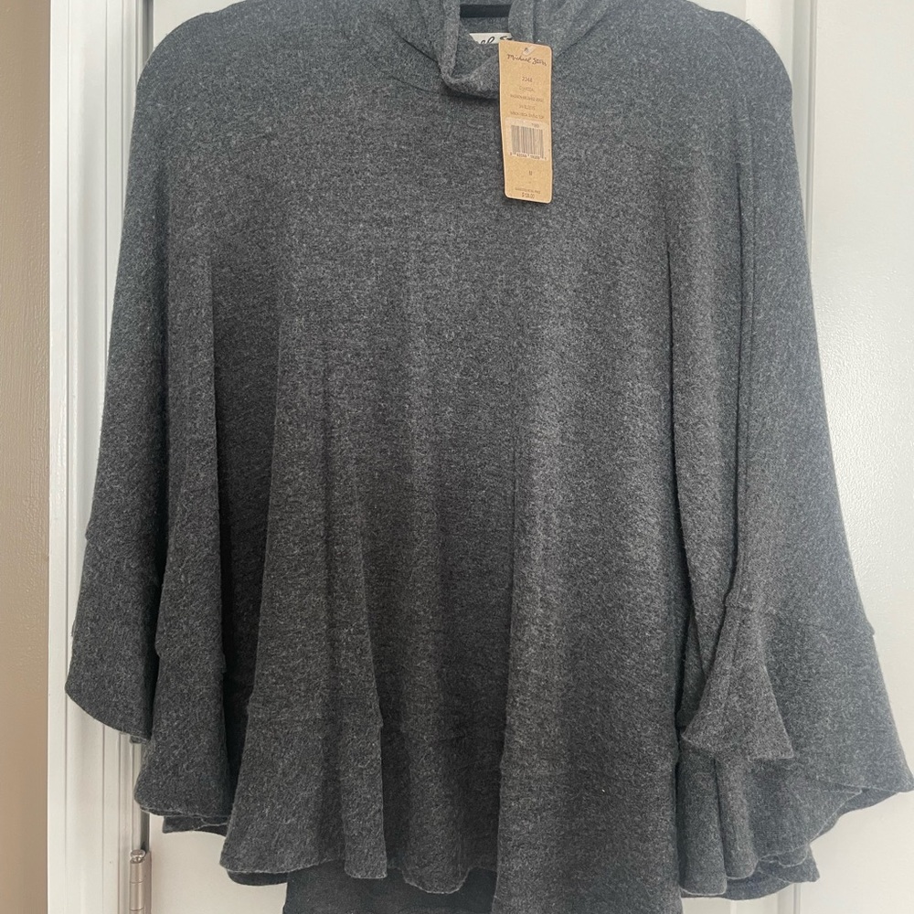 Michael Stars Womens Charcoal Grey Casual Shirt Top Flowy Cowl Neck New